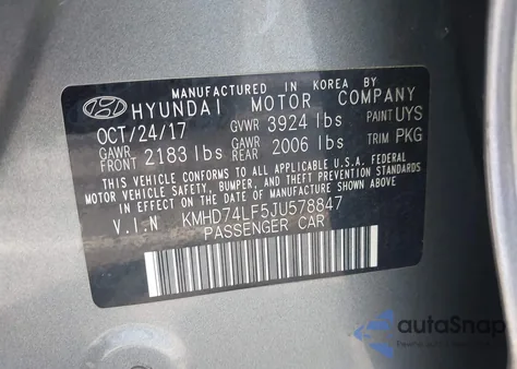 2018 Hyundai Elantra Se from USA, damaged, VIN KMHD74LF5JU578847